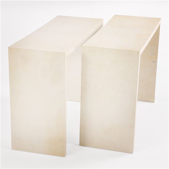 Jean-Michel Frank | Pair of parchment covered console tables | MutualArt