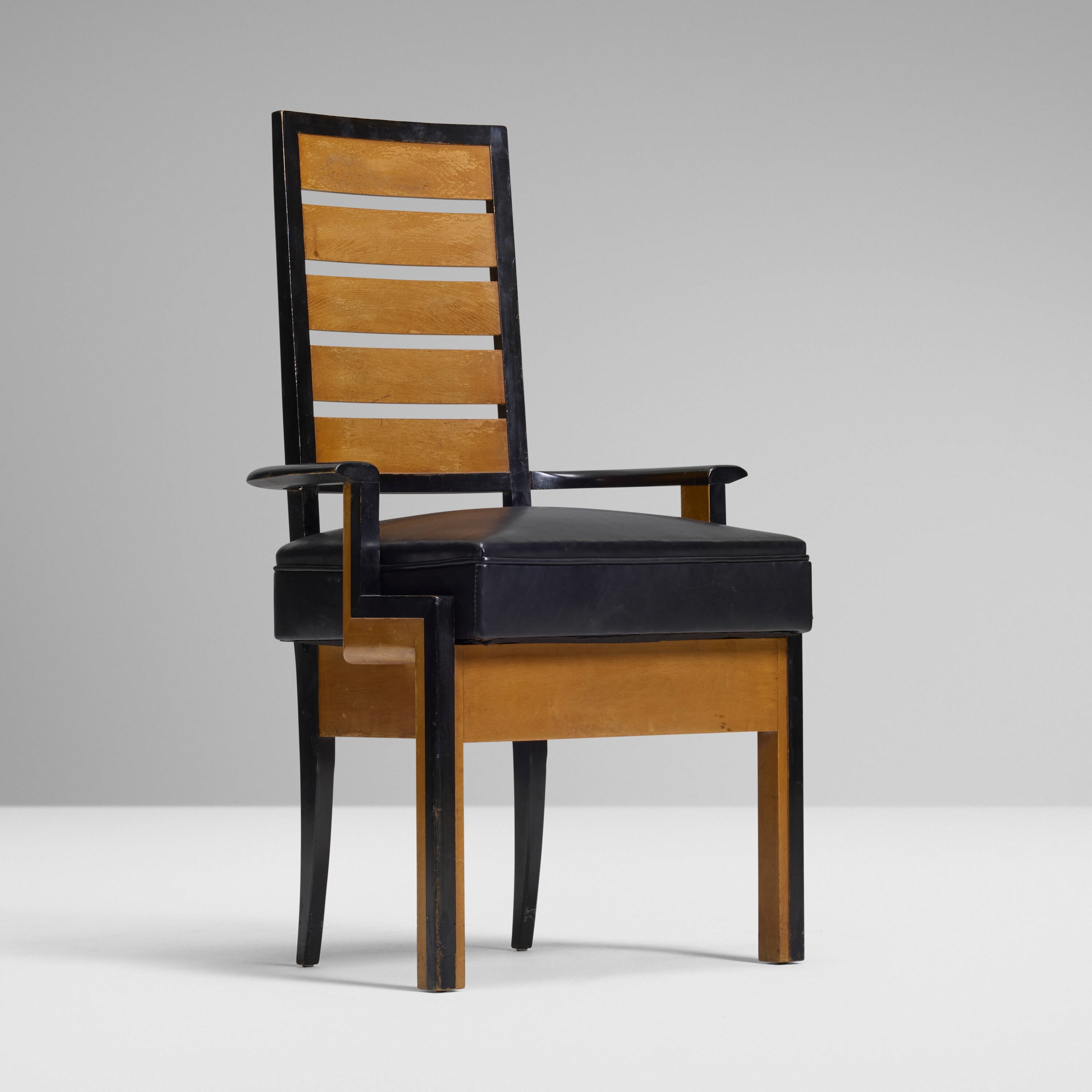 Artwork by Kem Weber, Armchair from the Freudemann Residence, Beverly Hills, Made of maple, ebonized maple, vinyl upholstery