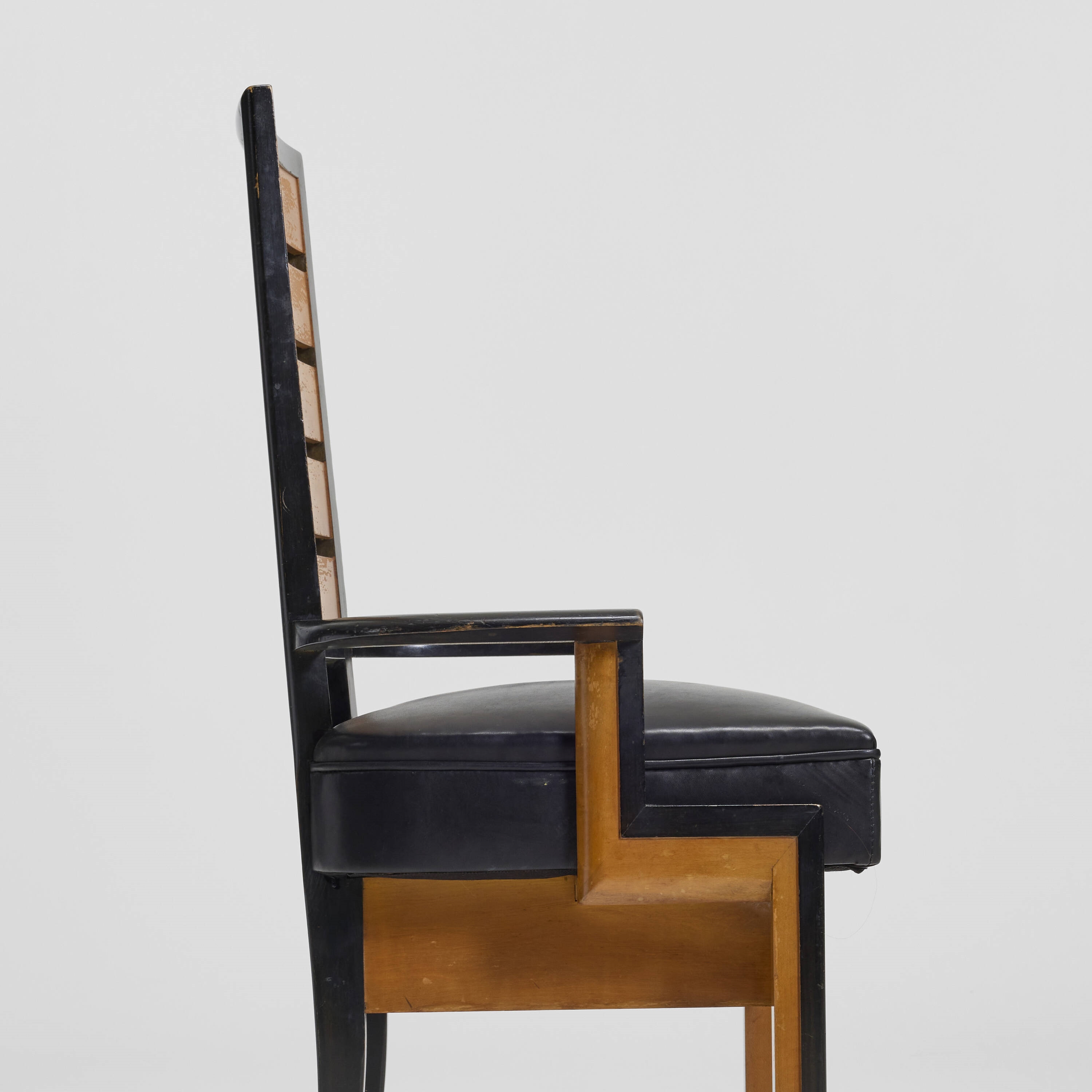 Artwork by Kem Weber, Armchair from the Freudemann Residence, Beverly Hills, Made of maple, ebonized maple, vinyl upholstery