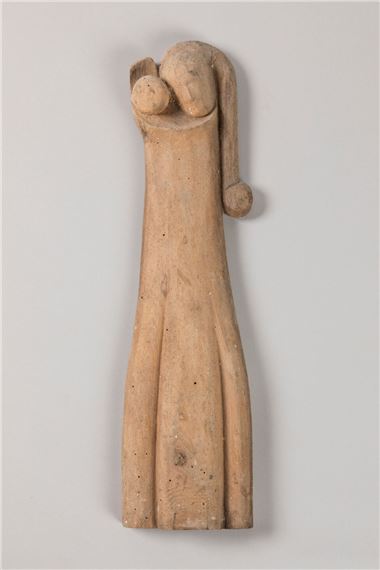 Sculpture en ronde-bosse  naturel à décor d'une vierge à l'enfant.  TR