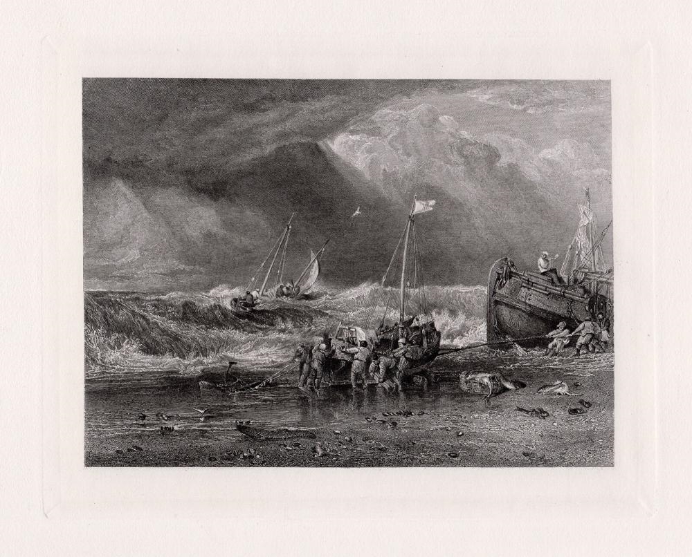 Artwork by Joseph Mallord William Turner, Fishing Boats, Made of Antique engraving on wove paper