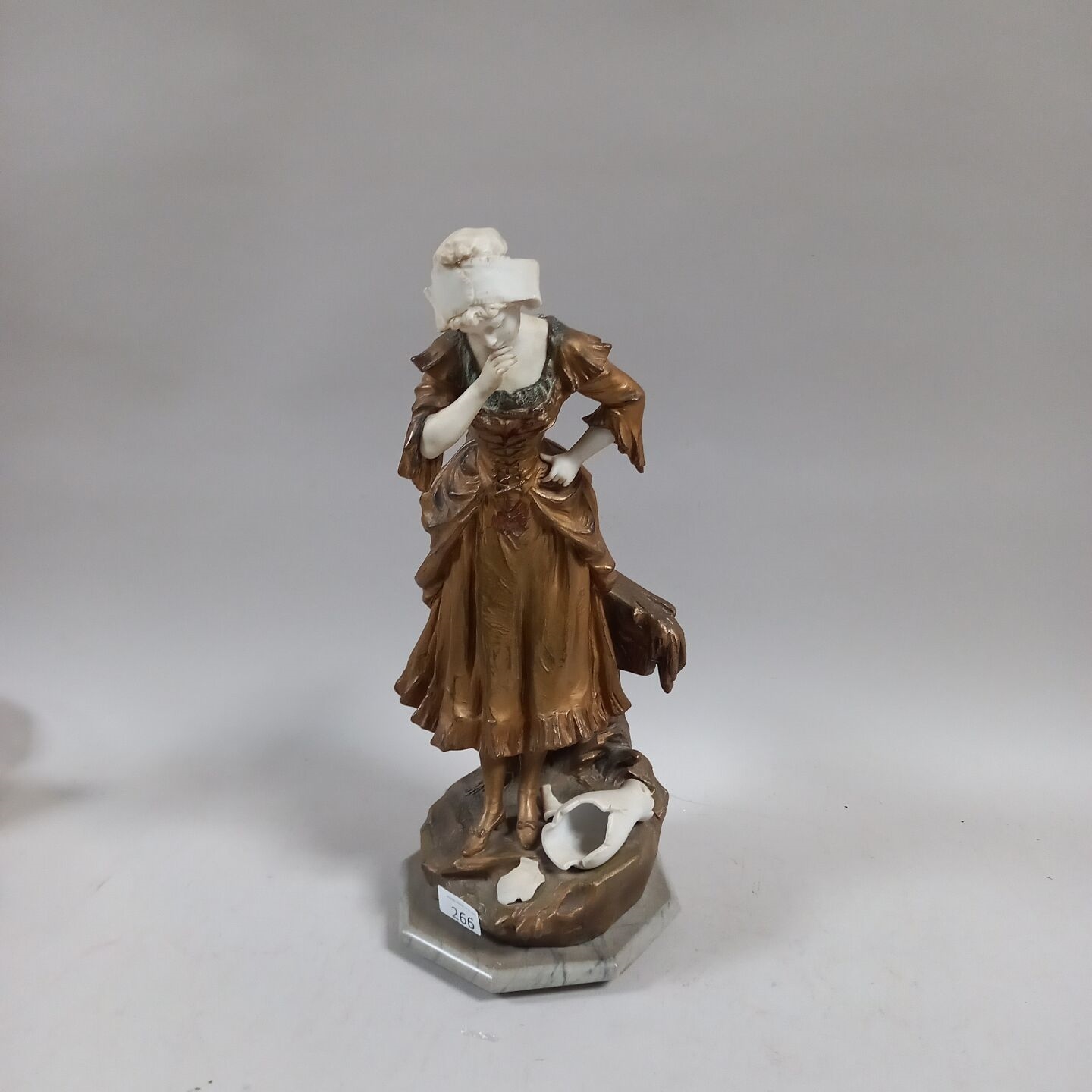 Artwork by Mednat, MEDNAT (XIXe - XXème siècle) Une STATUETTE , la cruche cassée en régule et faïence, Made of marble