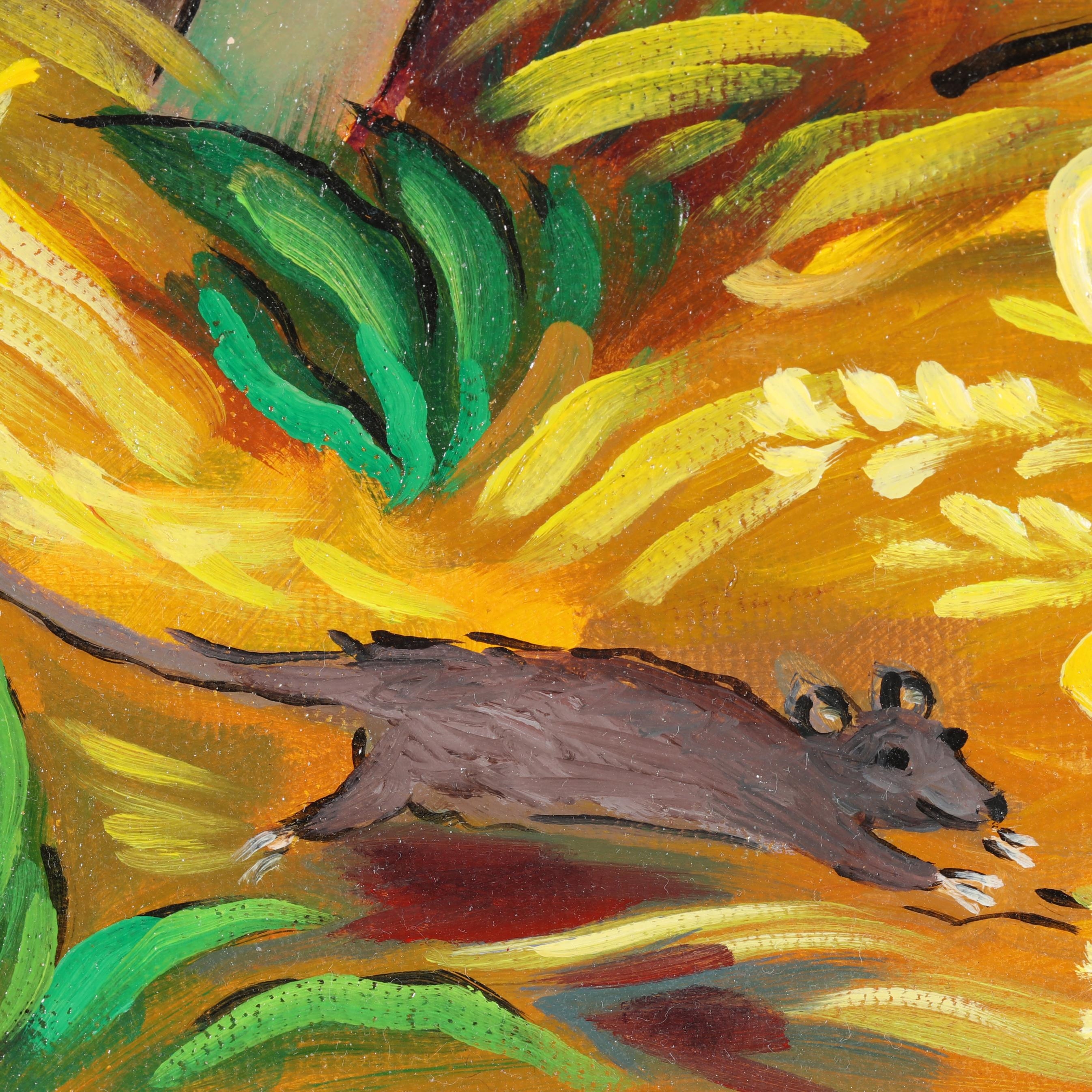 Artwork by Linda Carter Holman, Landscape with Horse, Dog, & Mouse, Made of Oil on canvas