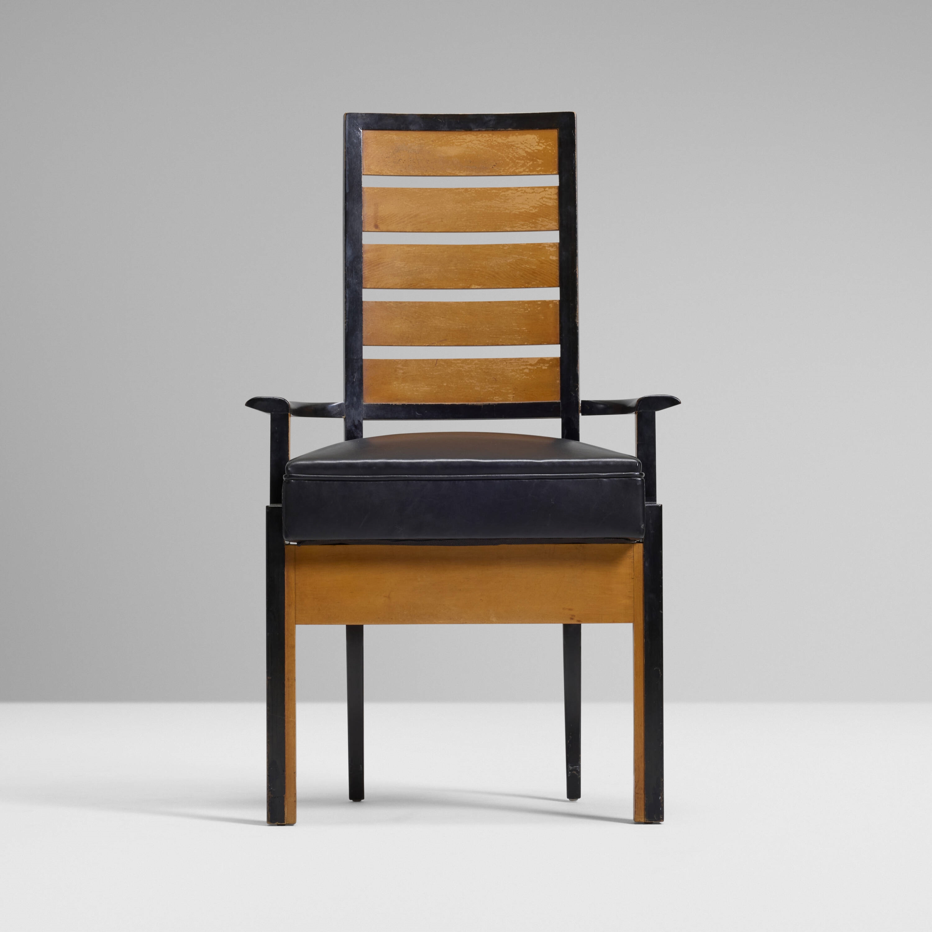 Artwork by Kem Weber, Armchair from the Freudemann Residence, Beverly Hills, Made of maple, ebonized maple, vinyl upholstery