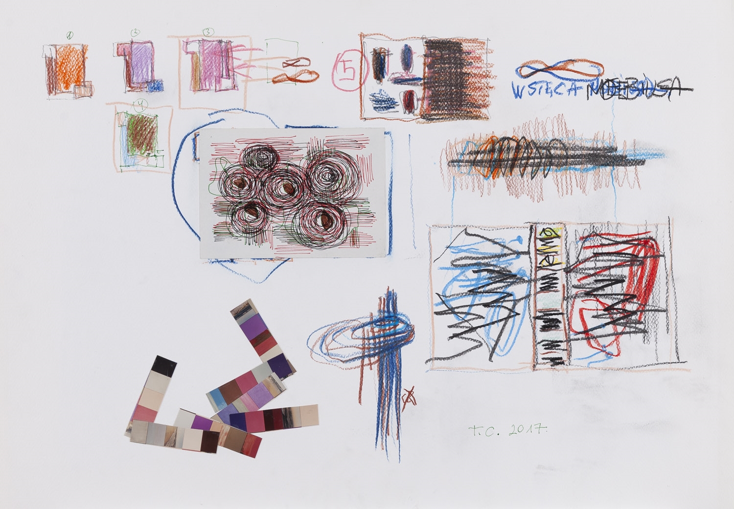 Artwork by Tomasz Ciecierski, WYSTAWA: Tomasz Ciecierski. Galop. Pęd. Rytm. Obrazy i rysunki z lat 1976-2022, Made of kolaż, kredki, rapidograf, fotografia/karton