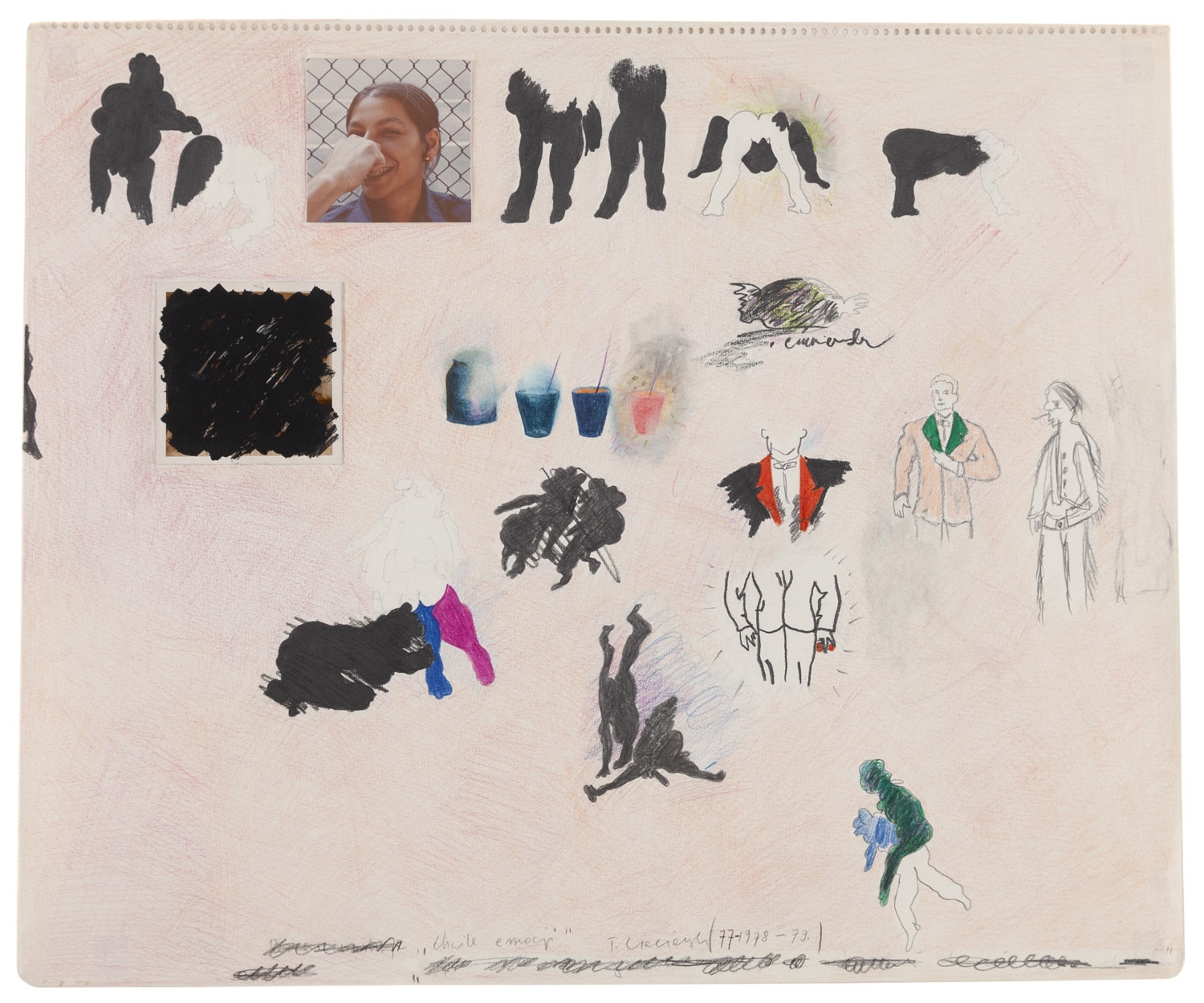 Artwork by Tomasz Ciecierski, Chwile emocji, Made of kolaż, wydruk, polaroid, kredki/papier