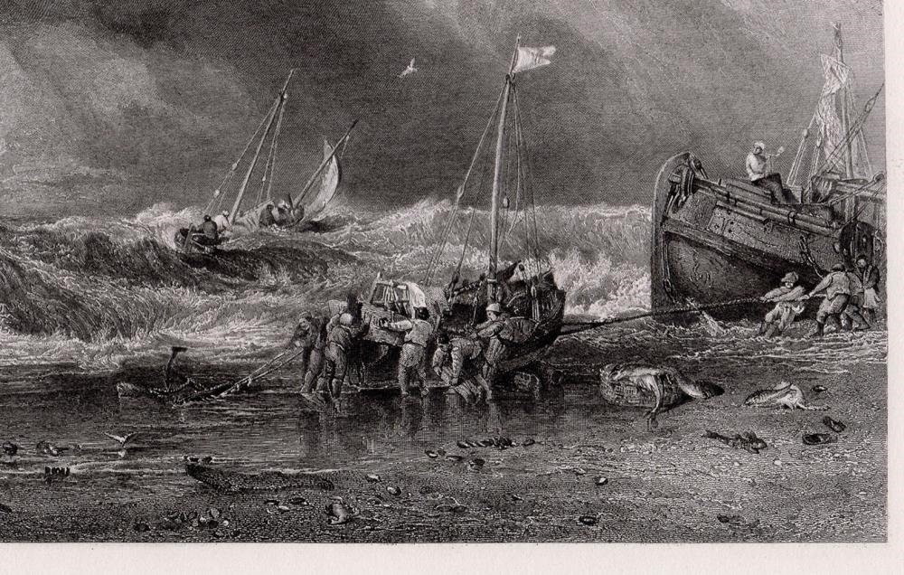 Artwork by Joseph Mallord William Turner, Fishing Boats, Made of Antique engraving on wove paper