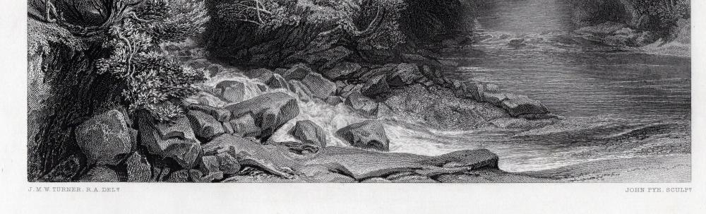 Artwork by Joseph Mallord William Turner, Junction of the Greta and Tees at Rokeby, Made of Antique engraving on wove paper