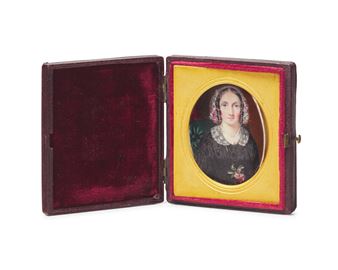 A Portrait Miniature of a Lady in Black Dress, Lace Collar, and Bonnet - Annie Dixon