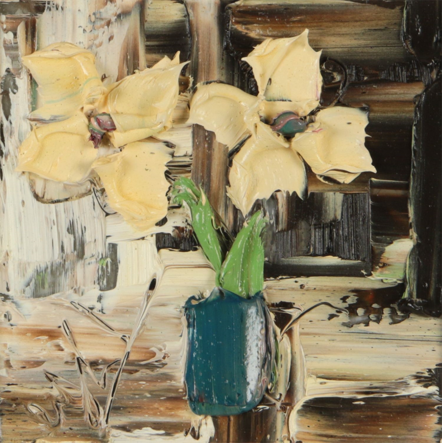 Colin Flack | FLAX COLOURED FLOWERS IN A TURQUOISE VASE | MutualArt