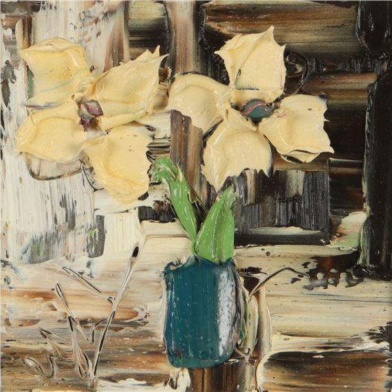 Colin Flack | FLAX COLOURED FLOWERS IN A TURQUOISE VASE | MutualArt