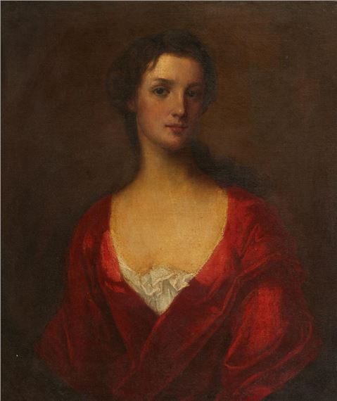 Portrait of a Lady in red by British School, 19th Century, 19th century