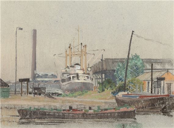 William Innes | Barges in dockland | MutualArt