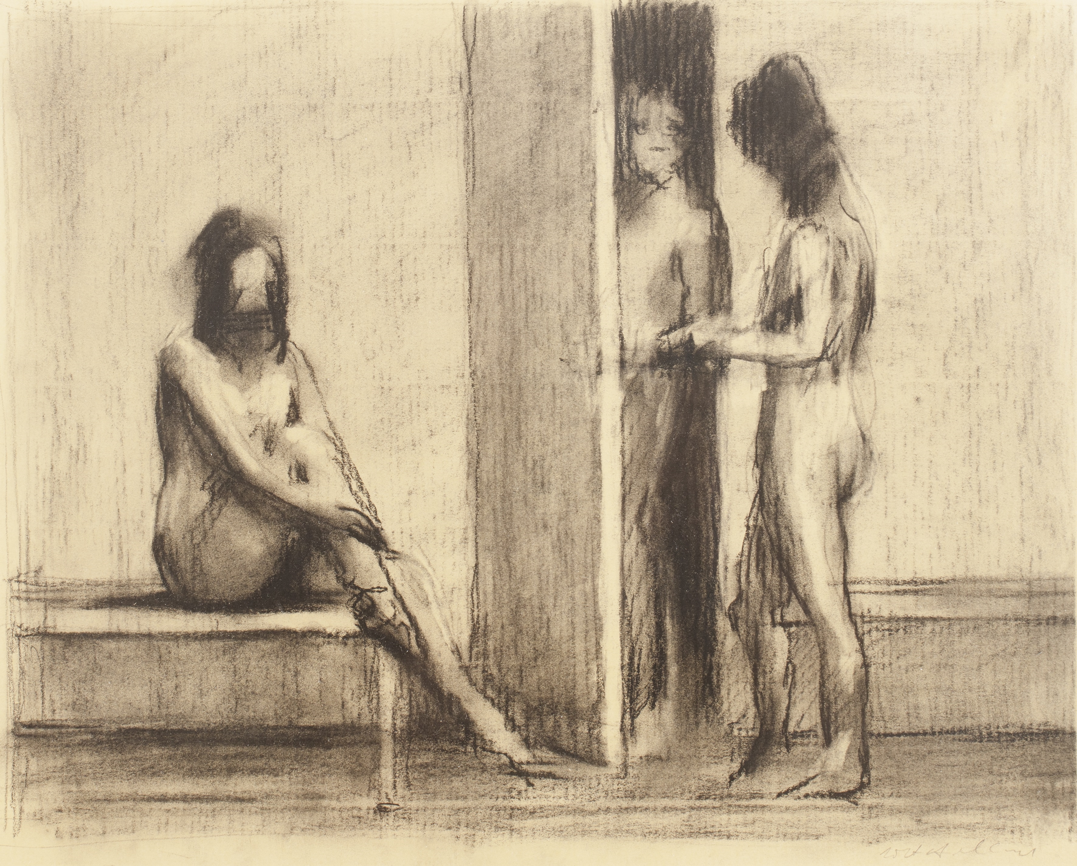 Artwork by Harry Holland, Sauna, Made of watercolour and charcoal