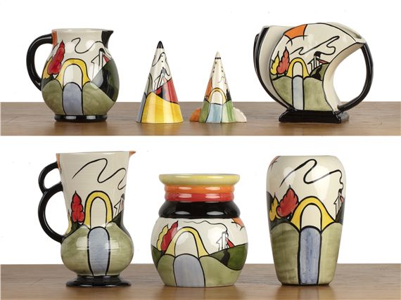 Bridge and stream pattern group of ceramics by Lorna Bailey