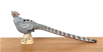 Studio pottery ocarina, earthenware modelled as a pheasant - Neil Ions