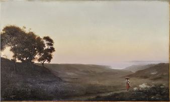 Femme marchant sur un chemin au couchant - Jehanne Mazeline