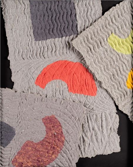 Collage of textured handmade paper, framed