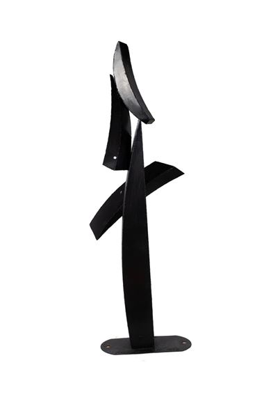 Sculpture composed of black painted curved abstract forms