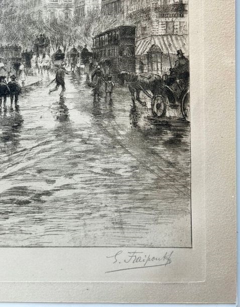 Artwork by Gustave Fraipont, Entrée de la Cité, vue du pont Saint-Michel, Made of Etching and drypoint engraving