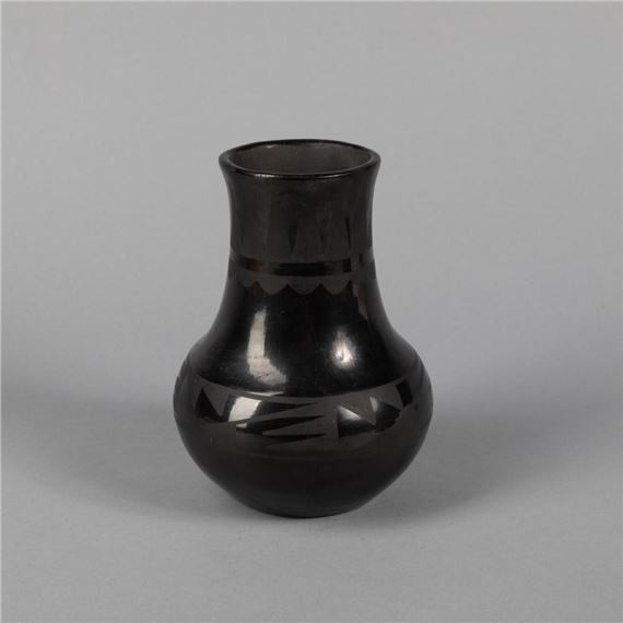 Black on Black Shouldered Pottery Jar by Maria Montoya Martinez, Julian Martinez, ca. 1940