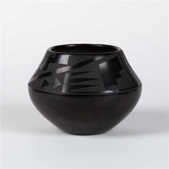 Black on Black Pottery Jar by Maria Montoya Martinez, Popovi Da, ca. 1960