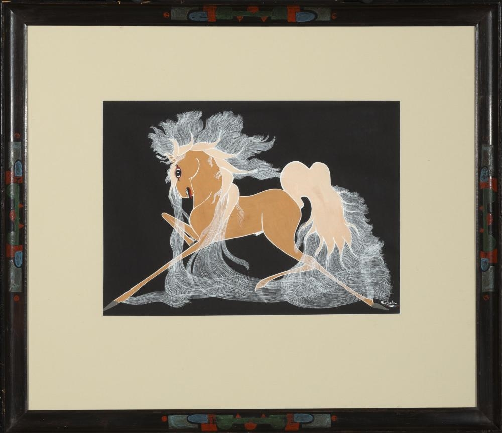 Artwork by Merina Lujan, Yellow Horse, Made of gouache on paper