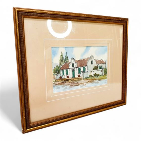 GILT FRAMED WATER COLOURED PAINTING OF A CAPE DUTCH HOUSE - Stef Madden