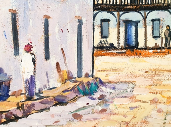 Artwork by Hugo Myburgh, UNFRAMED OIL ON BOARD PAINTING OF A RURAL STREET SCENE, Made of Oil on board