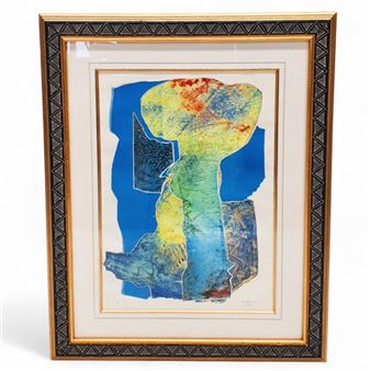 ORNATELY FRAMED MONOTYPE 1/1 ABSTRACT ARTWORK OF A FIGURE - Dumisani Abraham Mabaso