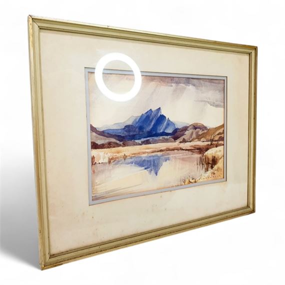 LOVELY WOODEN FRAMED WATERCOLOR PAINTING OF A MOUNTAIN LANDSCAPE SIGNED BY ROWENA BUSH BEHIND GLASS - Rowena Bush