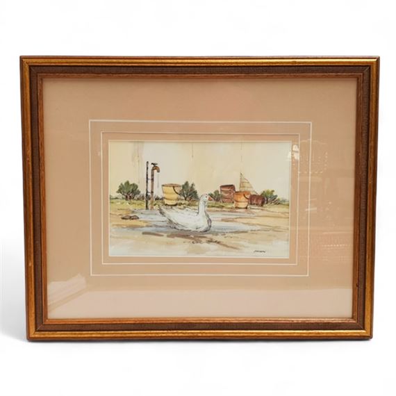 GILT FRAMED WATER COLOURED PAINTING OF A DUCK BEHIND GLASS - Stef Madden