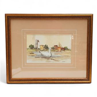 GILT FRAMED WATER COLOURED PAINTING OF A DUCK BEHIND GLASS - Stef Madden