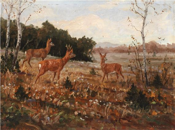 Rehe am Waldrand - Franz Hienl-Merre