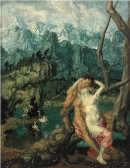 Sich küssendes Paar im Jugendstil - Theodor Baierl