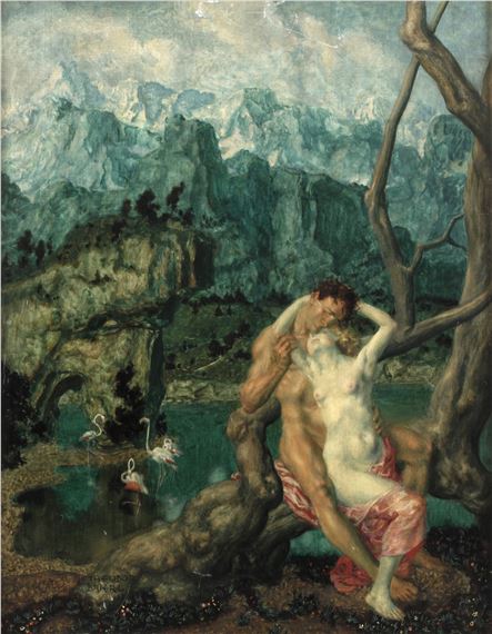 Sich küssendes Paar im Jugendstil - Theodor Baierl