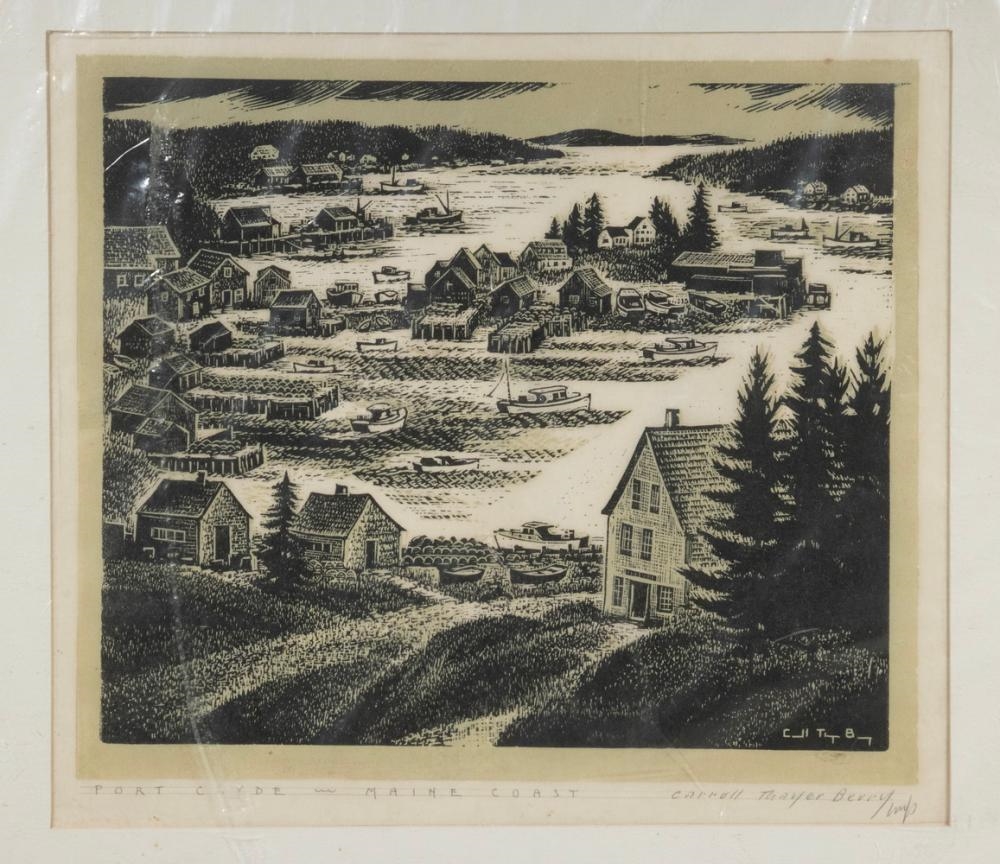 Artwork by Caroll Thayer Berry, PORT CLYDE – MAINE COAST, Made of Wood engraving on paper