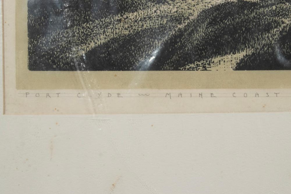 Artwork by Caroll Thayer Berry, PORT CLYDE – MAINE COAST, Made of Wood engraving on paper