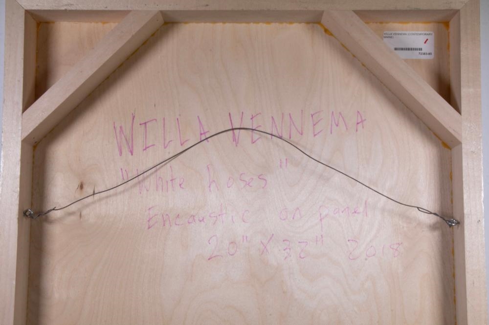 Artwork by Willa Vennema, White Roses, Made of encaustic on panel