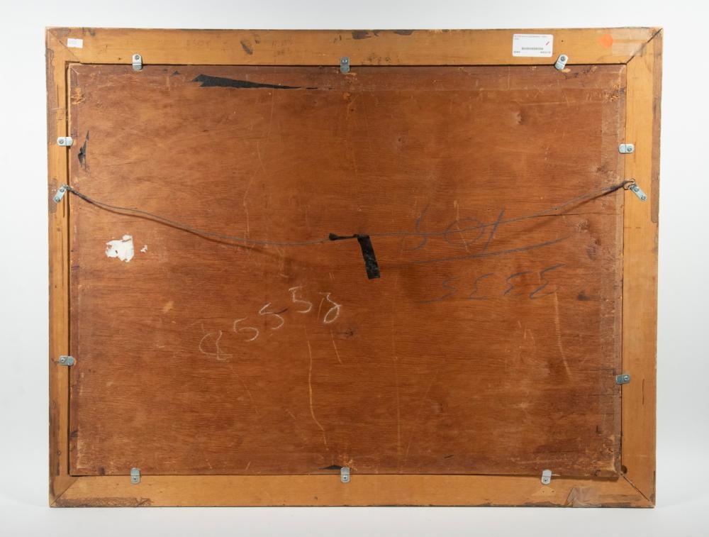 Artwork by Peter Koch, Hersman with Two Goats and His Dog in dunes above the ocean, Made of oil on panel