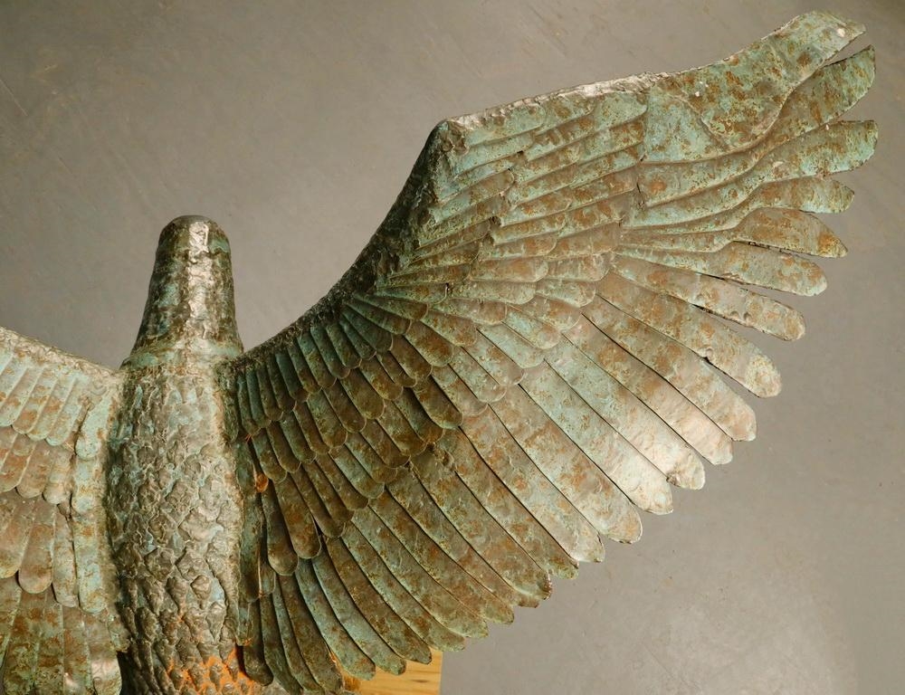 Artwork by Gordon Brott, American Eagle Attacking, Made of cast bronze with applied patinated copper wing feathers