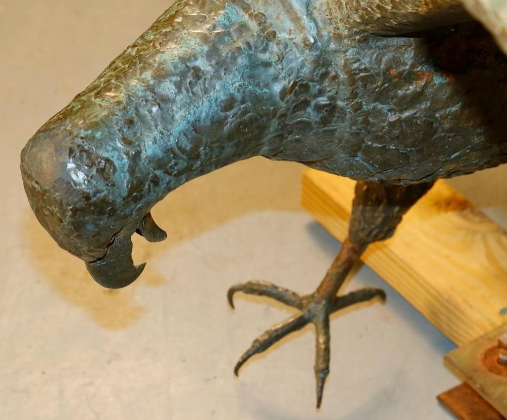 Artwork by Gordon Brott, American Eagle Attacking, Made of cast bronze with applied patinated copper wing feathers