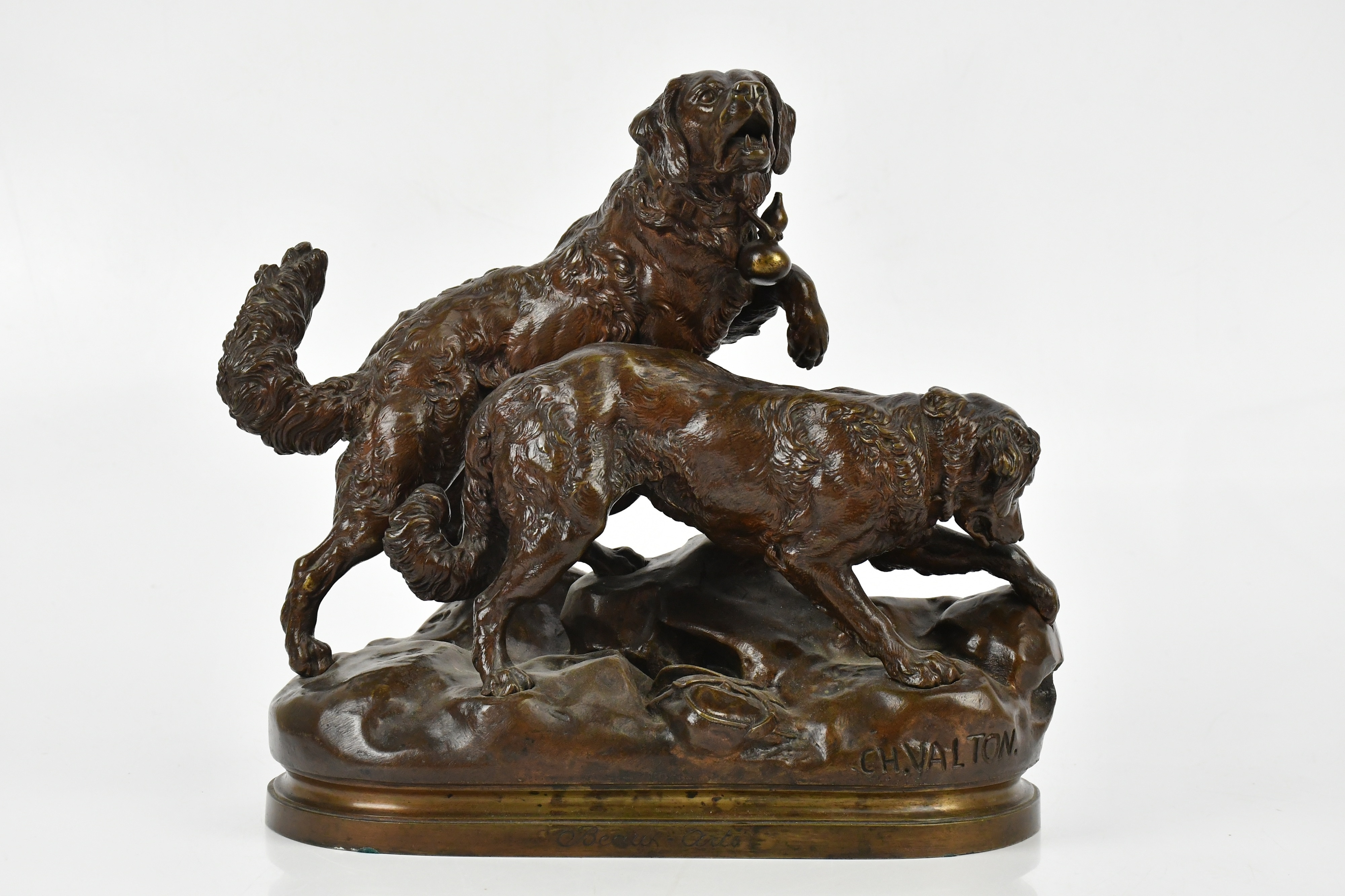 Charles Valton | A 19th century French painted bronze of two hunting ...