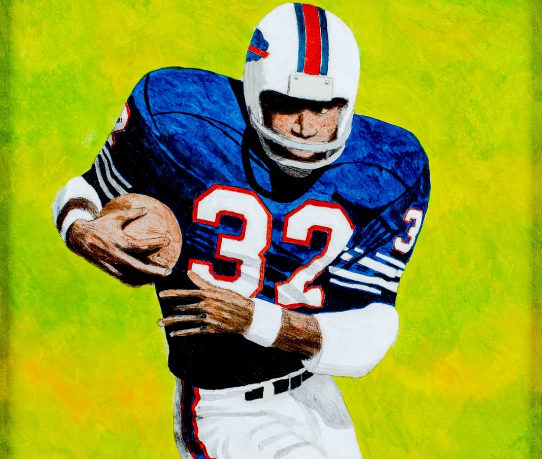 Artwork by Leon Wolf, Football Player - OJ Simpson, Buffalo Bills, Made of oil on canvas