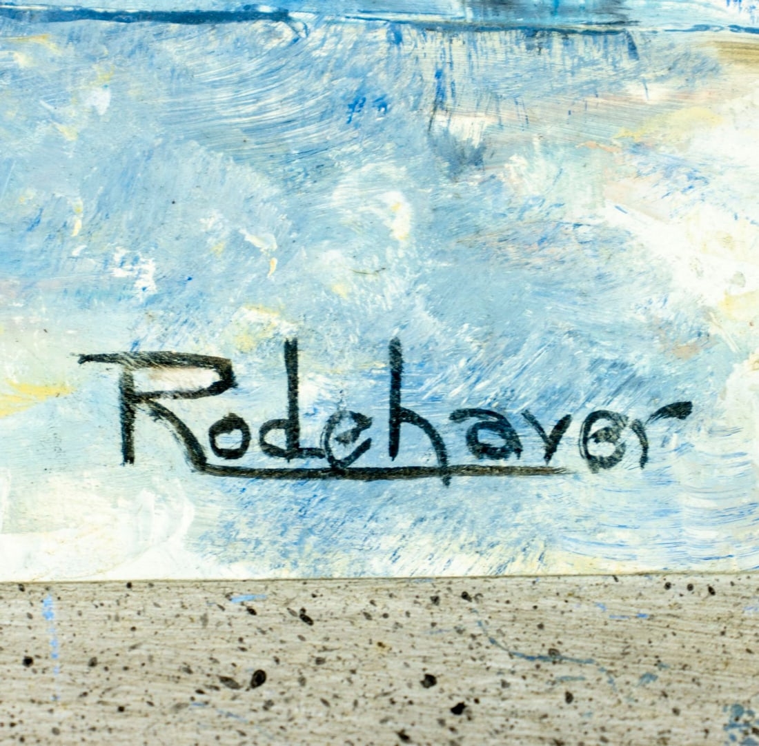 Artwork by Gladys Rodehaver, El Paso Cathedral Scene, Made of oil on board