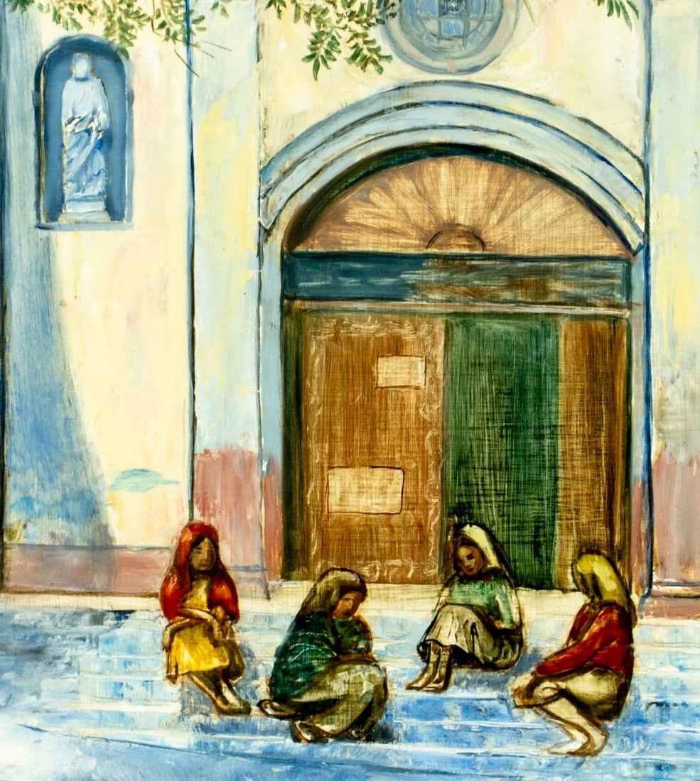 Artwork by Gladys Rodehaver, El Paso Cathedral Scene, Made of oil on board