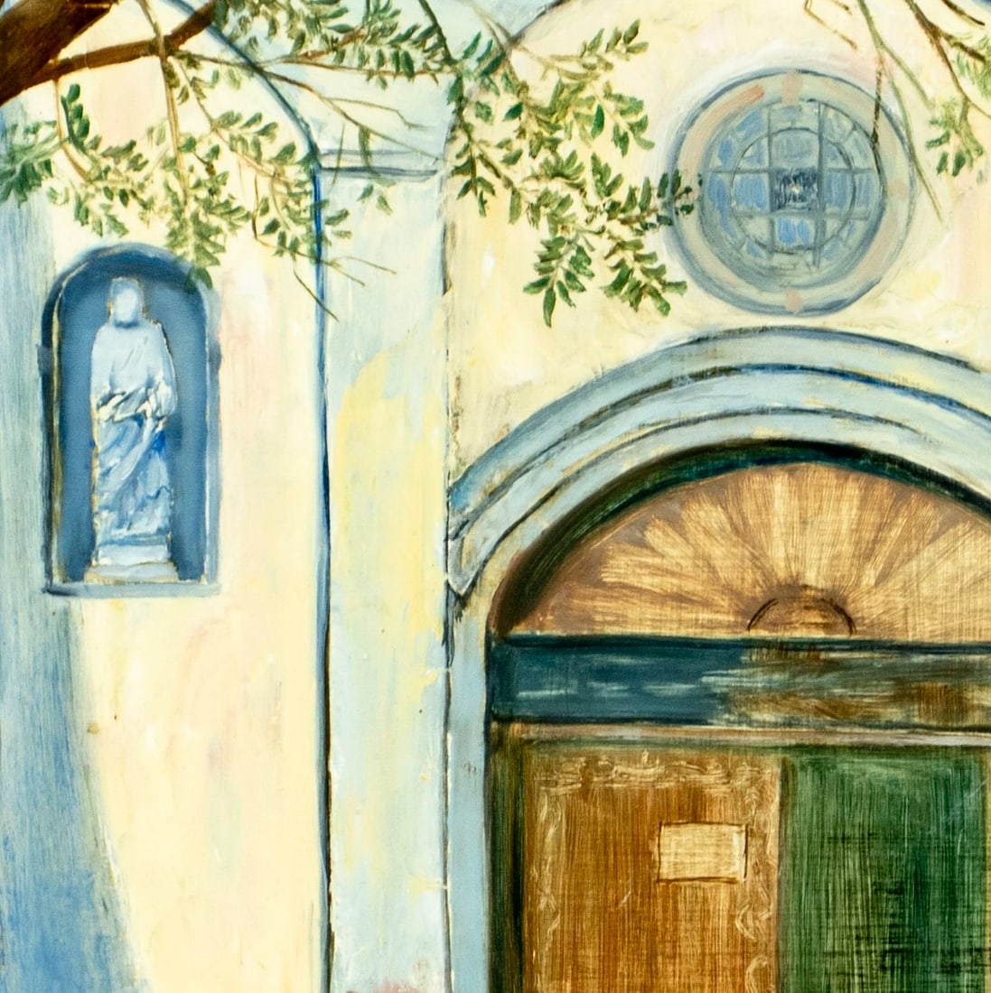 Artwork by Gladys Rodehaver, El Paso Cathedral Scene, Made of oil on board