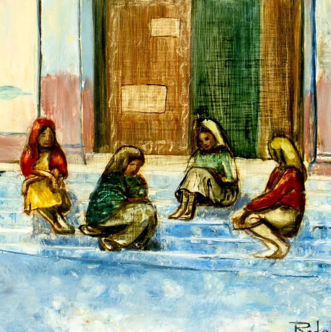 Artwork by Gladys Rodehaver, El Paso Cathedral Scene, Made of oil on board