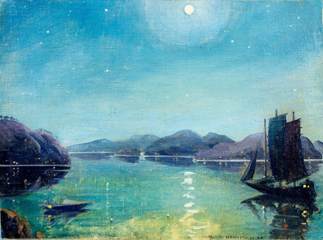 Carl W. Brandien | Seascape with Sailboat (1930) | MutualArt
