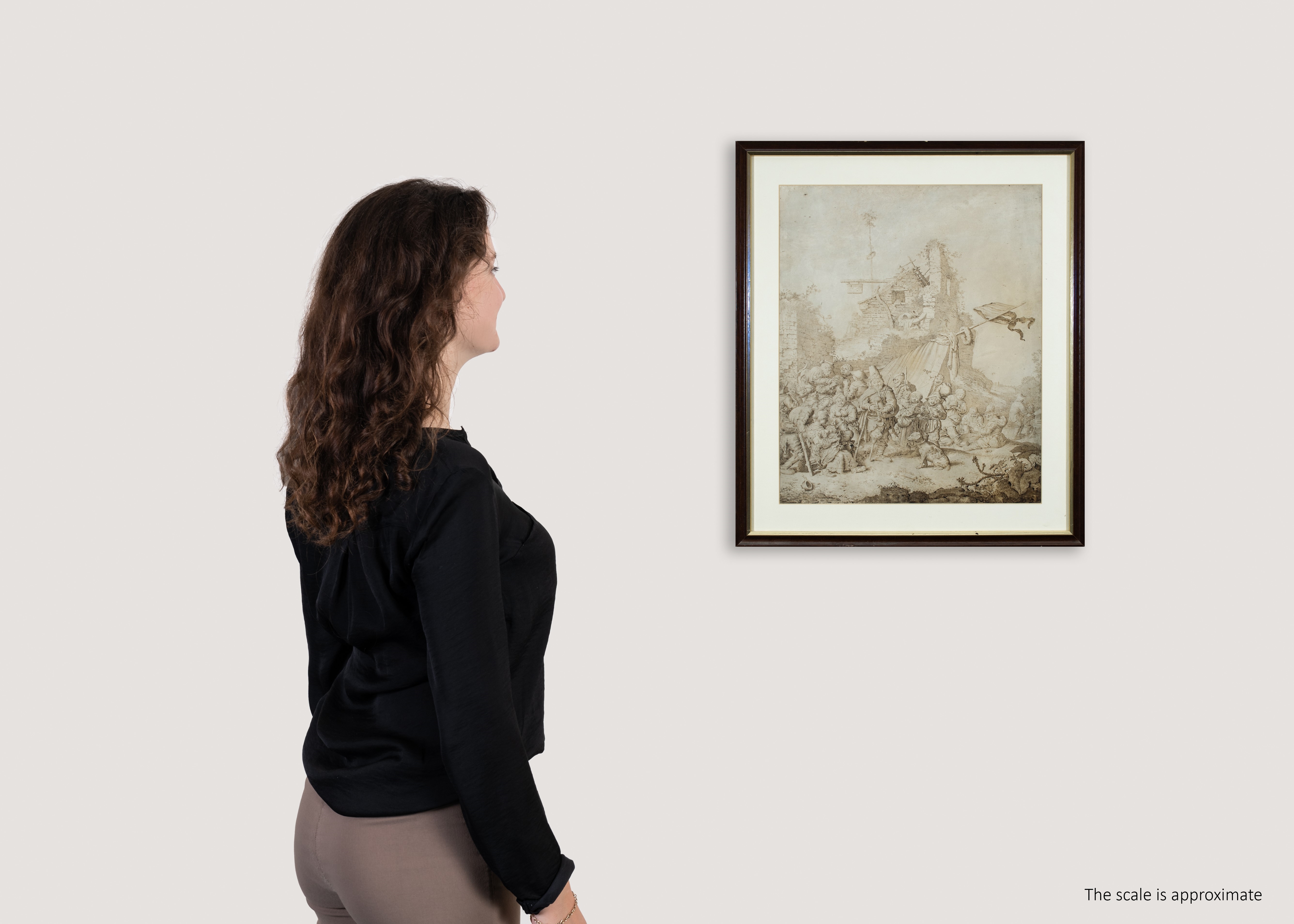 Artwork by Gerrit Adriaensz. De Heer, A bagpiper playing for villagers before the ruins of an inn, Made of Pen and brown ink on vellum